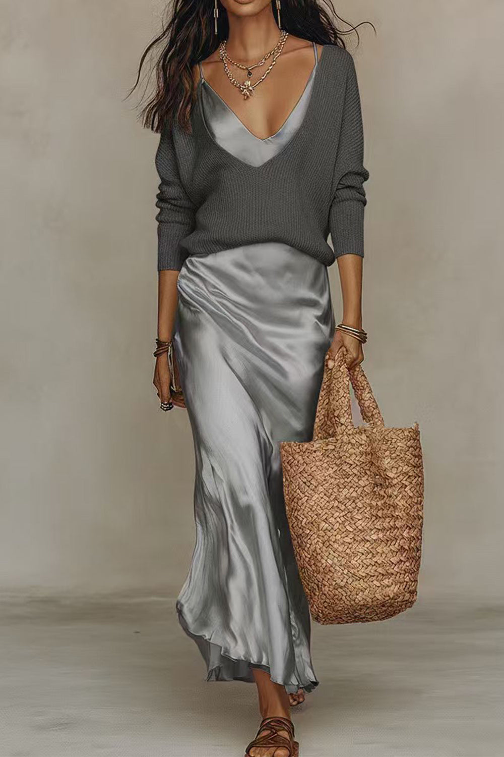 Jessa Sweater & Satin Maxi Dress Set