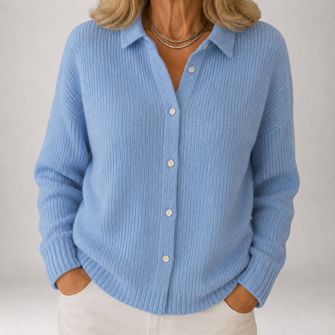 Junia Ribbed Collared Knit Cardigan