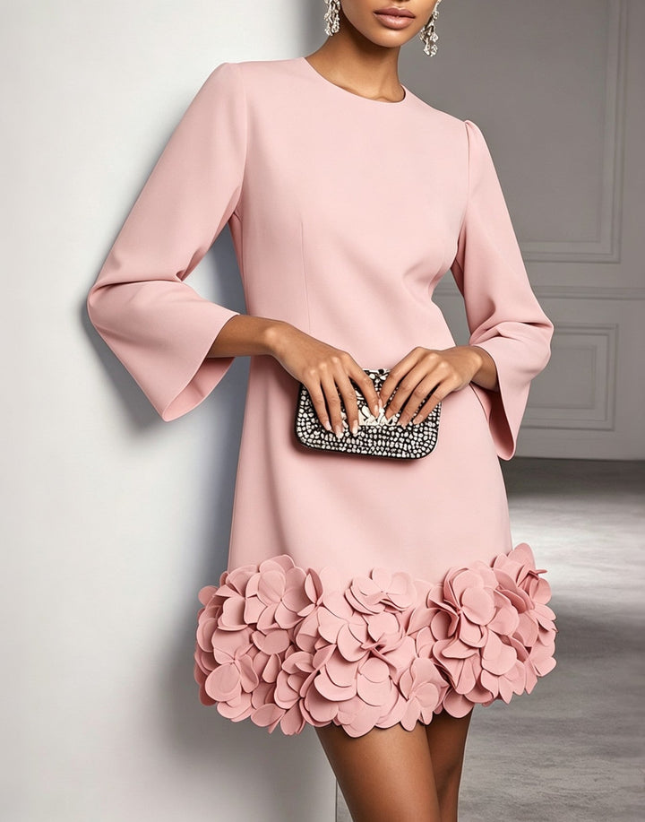 Amara Shift Mini Dress with 3D Floral Hem
