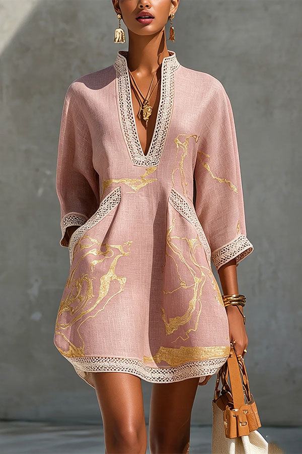 Pirella Golden Marble Print Tunic Dress detail