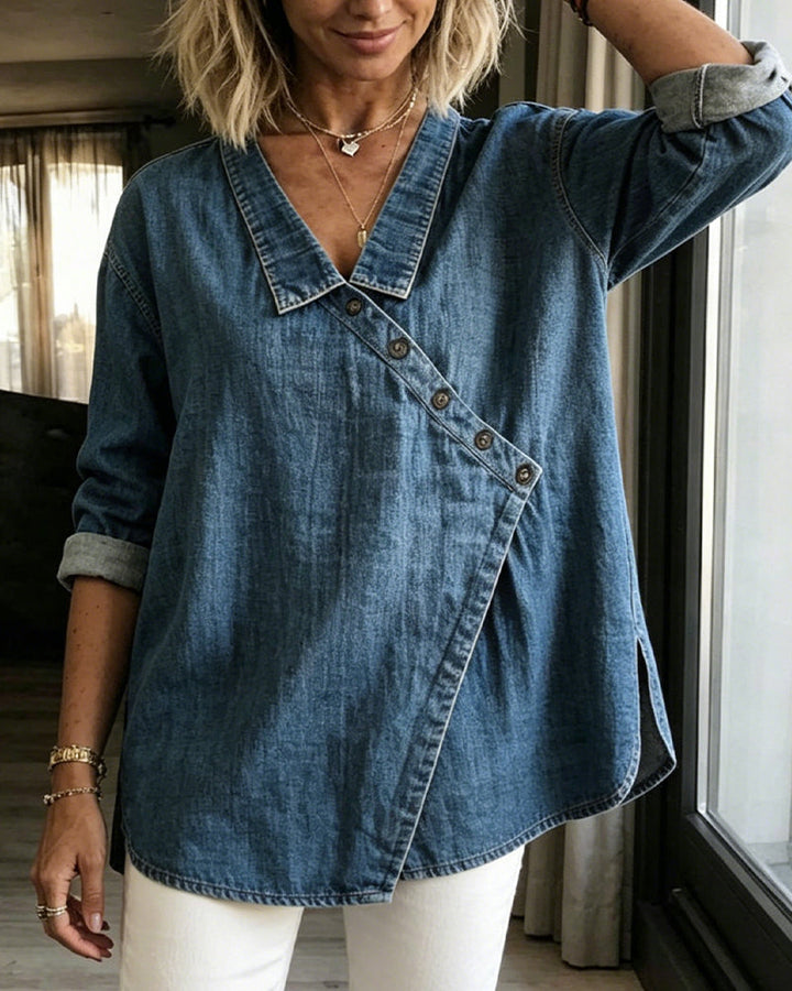 Marise Asymmetric Denim Blouse