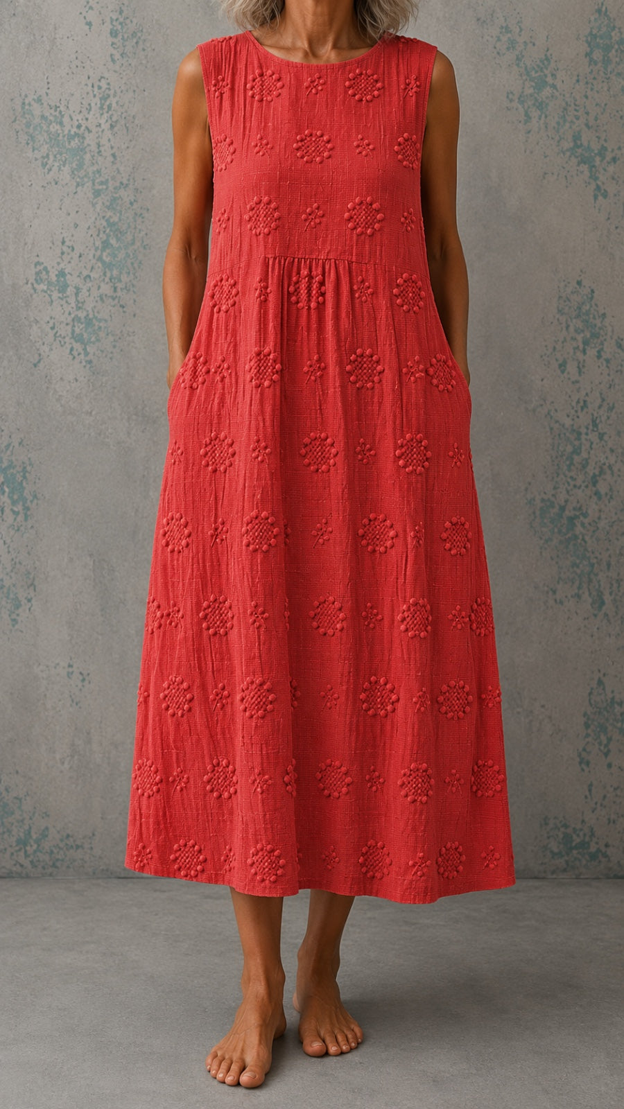 Linda Sleeveless Linen Dress - Red