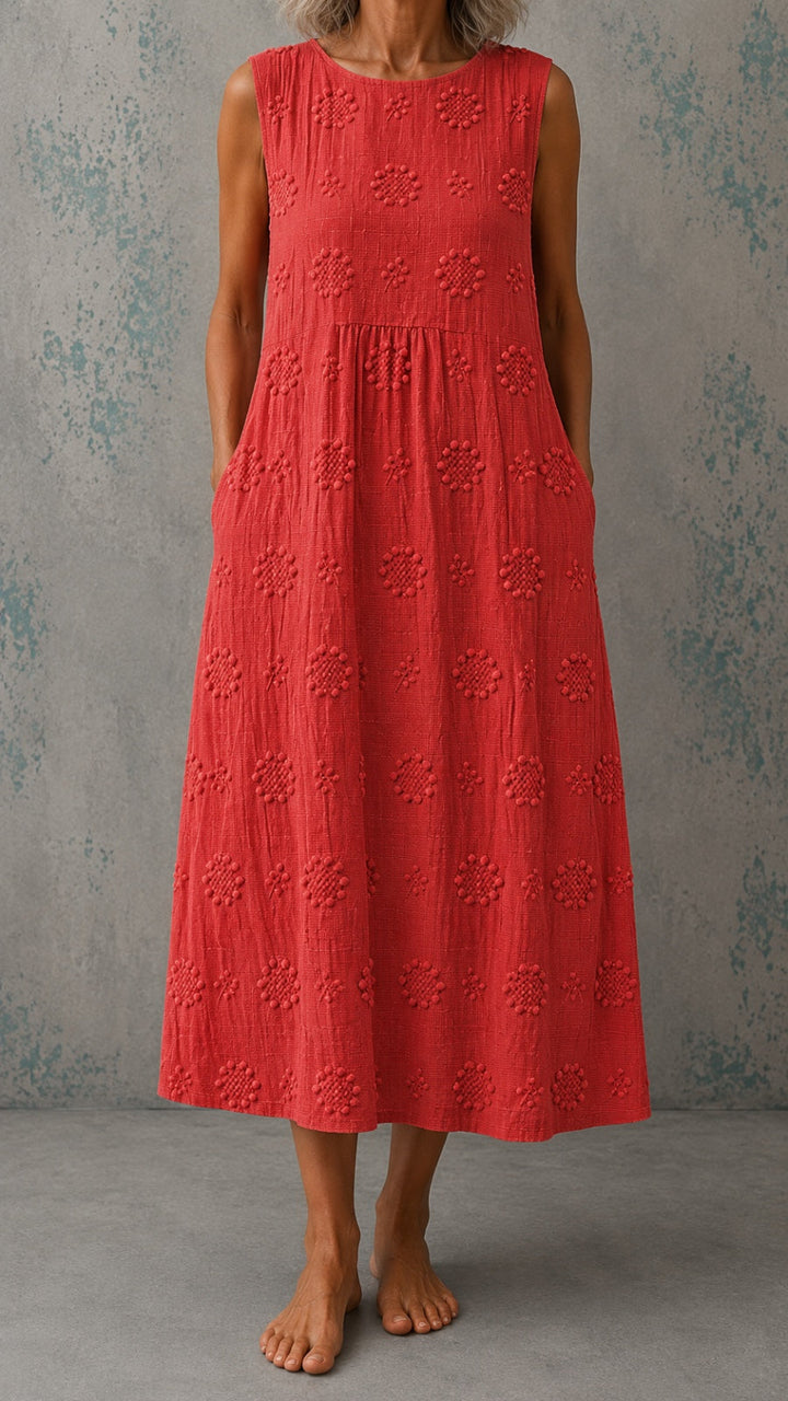 Linda Sleeveless Linen Dress - Red
