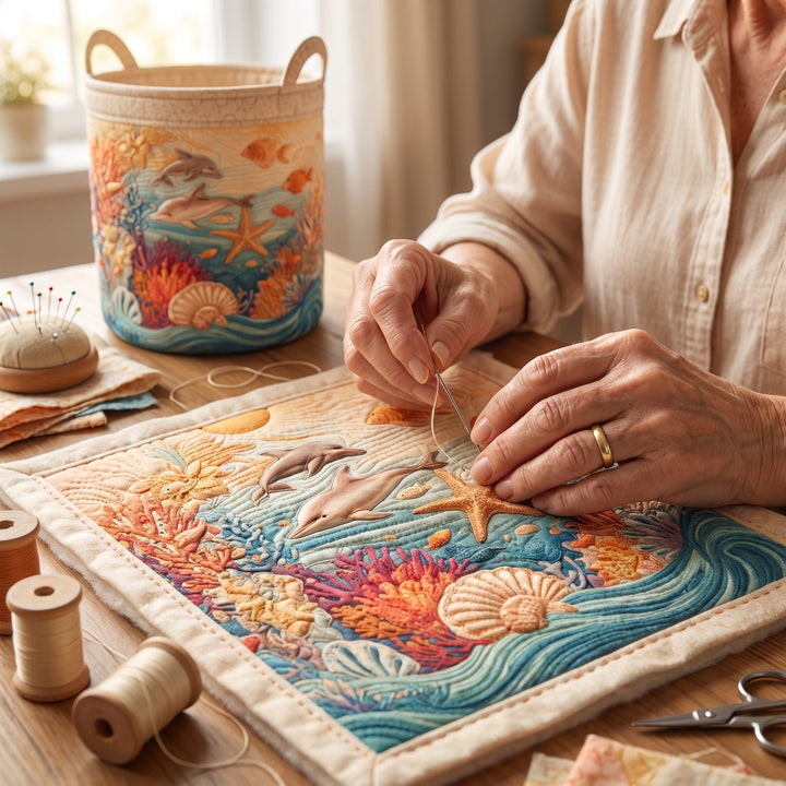 Sea Breeze Quilted Laundry Basket
