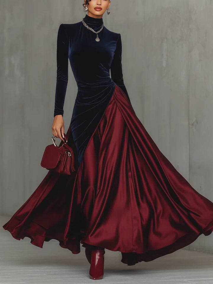 Lira Bicolor Velvet and Satin Long Dress