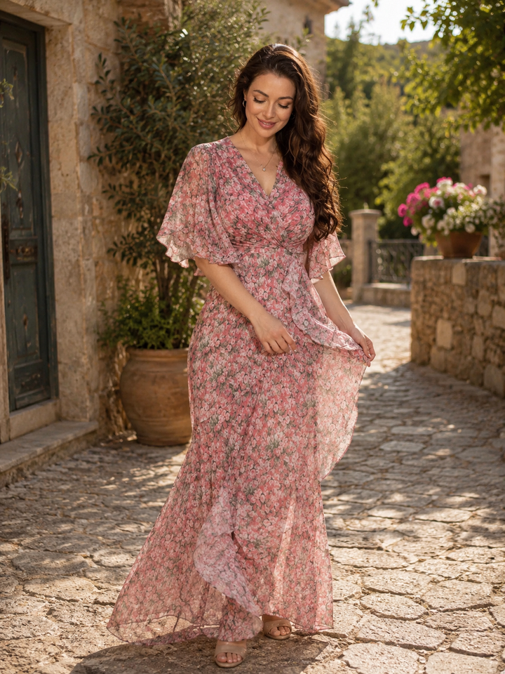 Camille Floral Wrap Maxi Dress - Pink