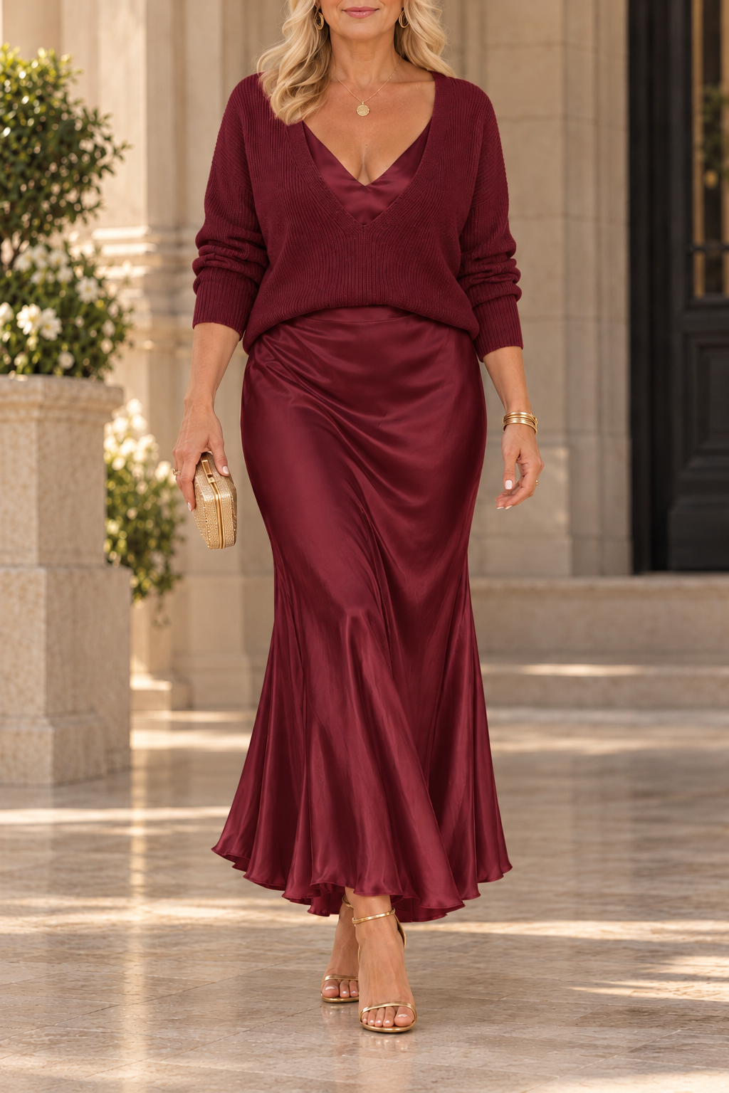 Jessa Sweater & Satin Maxi Dress Set