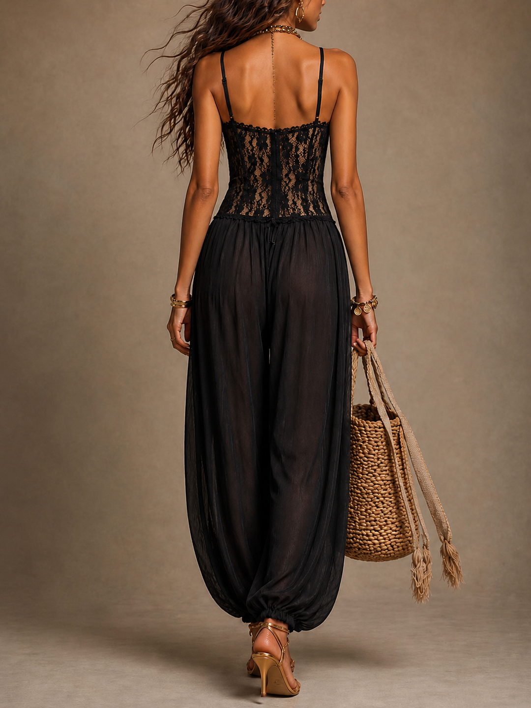 Brielle Flowing Lace Halter Jumpsuit lifestyle