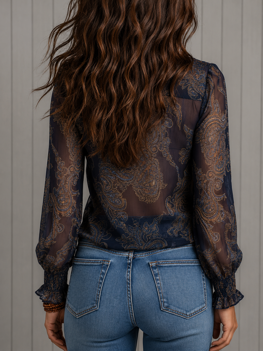 Elise Paisley Ruffle-Neck Blouse