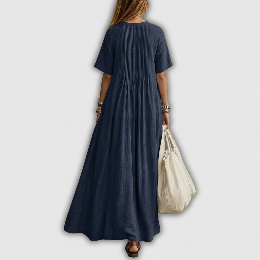 Elowen Pintuck V-Neck Linen Maxi Dress