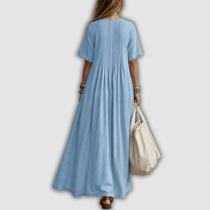 Elowen Pintuck V-Neck Linen Maxi Dress