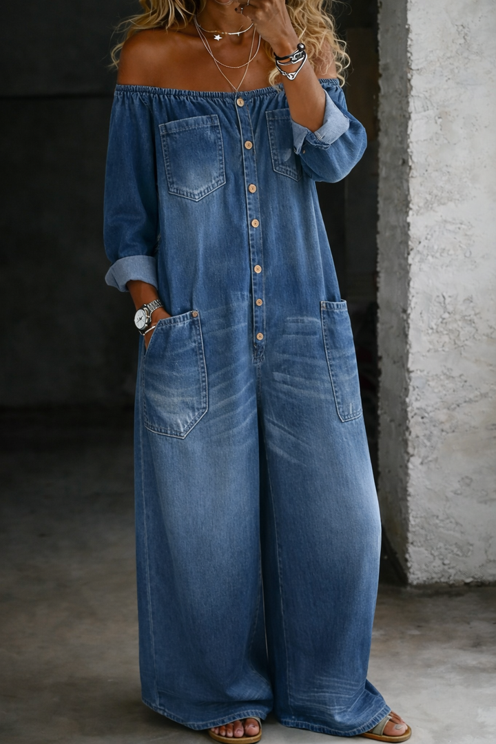 Elena Off-Shoulder Long Sleeve Jumpsuit