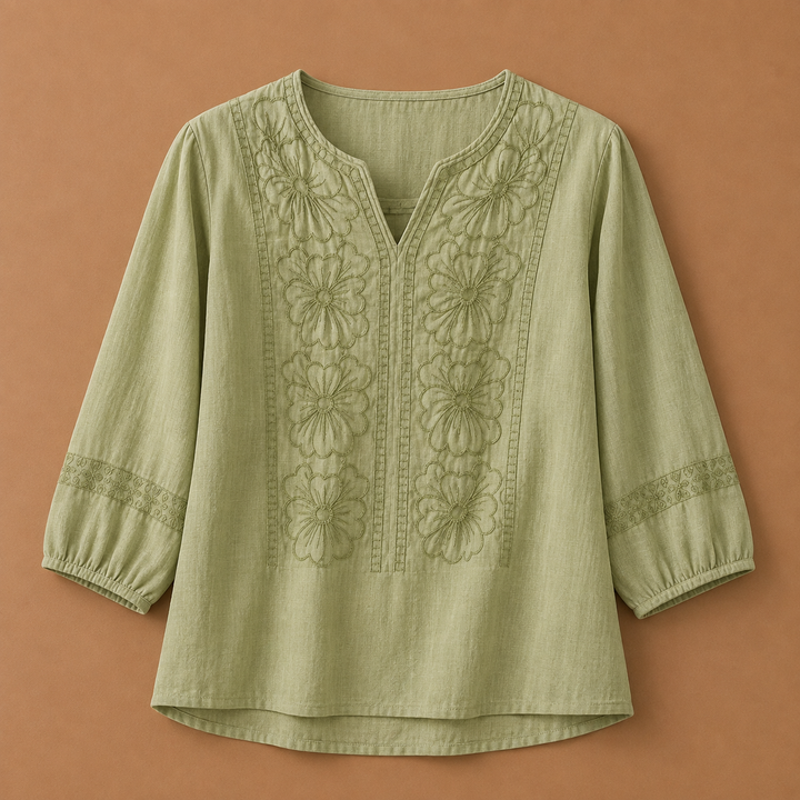 Linnea Cotton Linen Floral Blouse