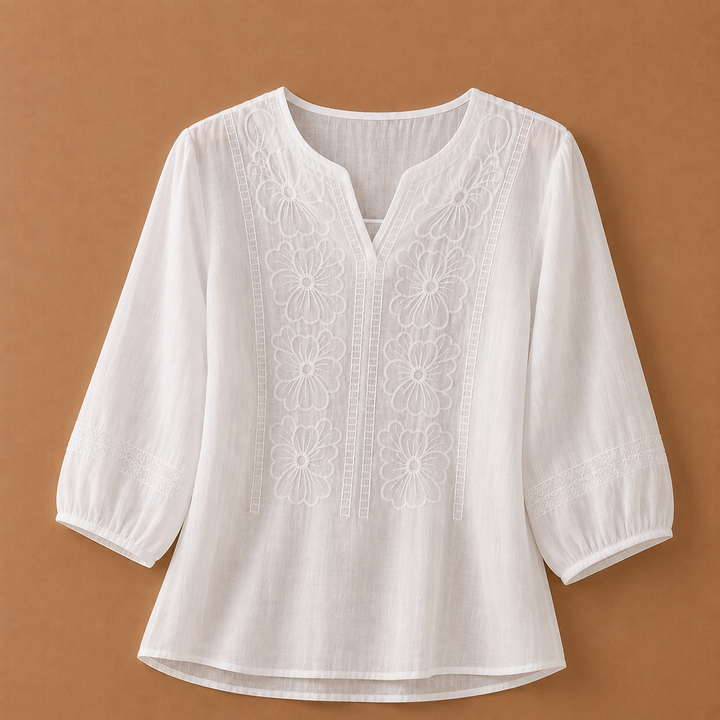 Linnea Cotton Linen Floral Blouse