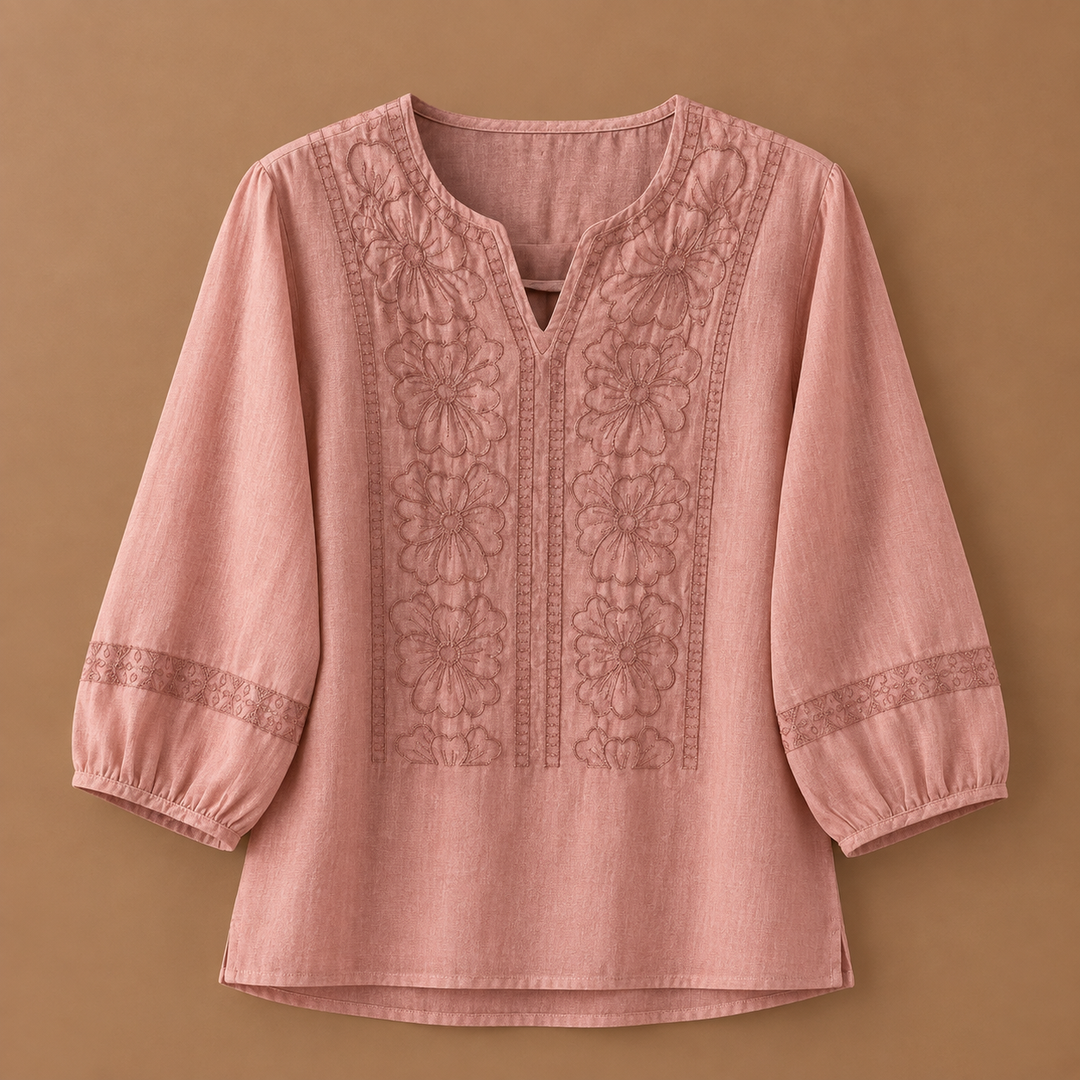 Linnea Cotton Linen Floral Blouse
