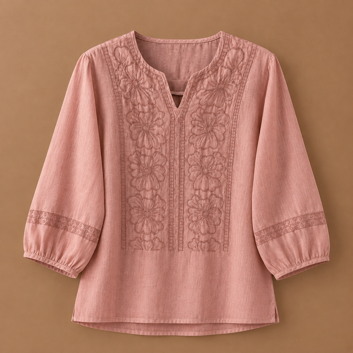 Linnea Cotton Linen Floral Blouse