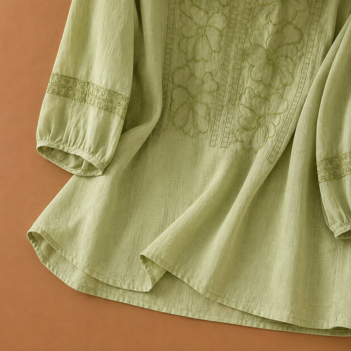 Linnea Cotton Linen Floral Blouse