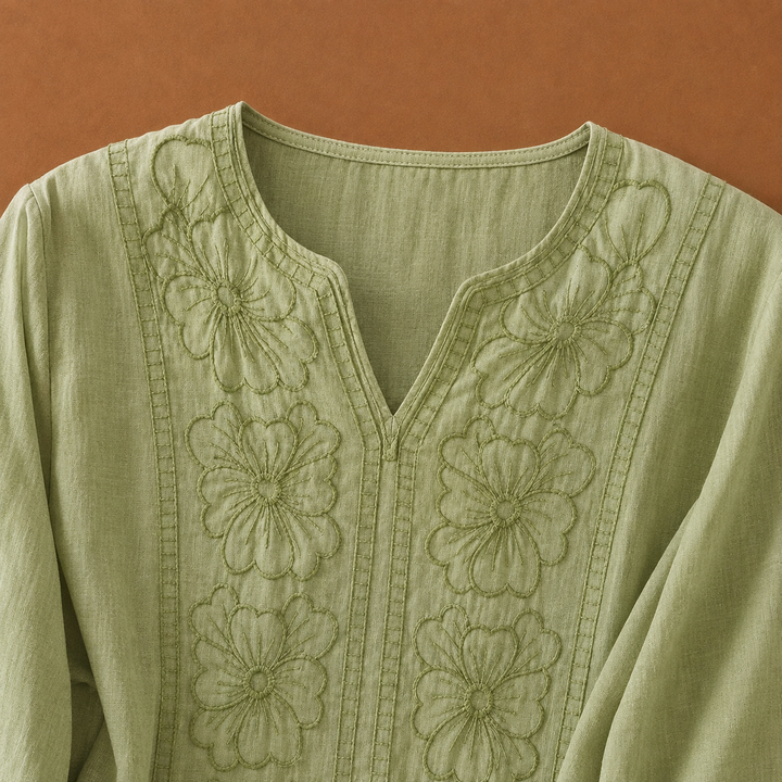 Linnea Cotton Linen Floral Blouse