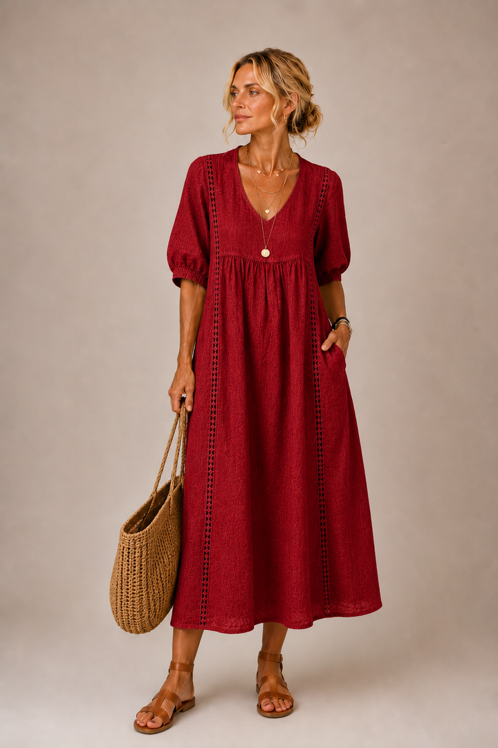 Sefi Lace Detail Linen Midi Dress