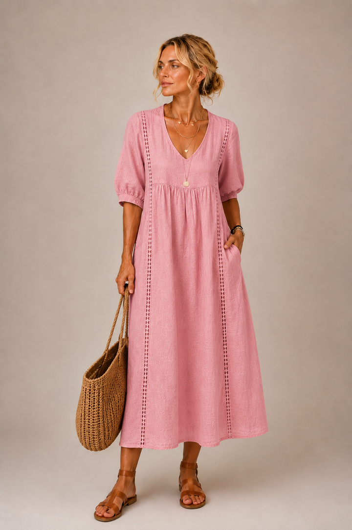 Sefi Lace Detail Linen Midi Dress