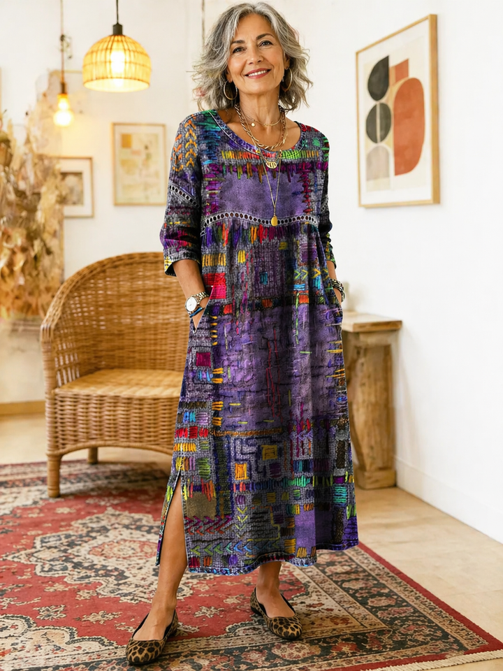 Manuela Boho Patchwork Midi Dress