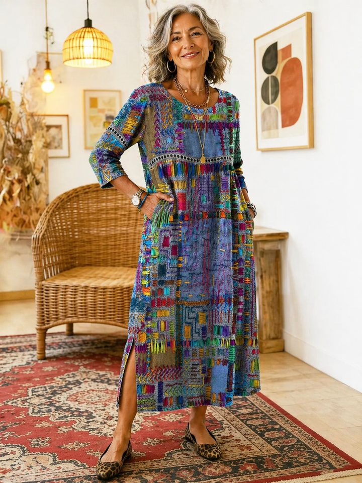 Manuela Boho Patchwork Midi Dress