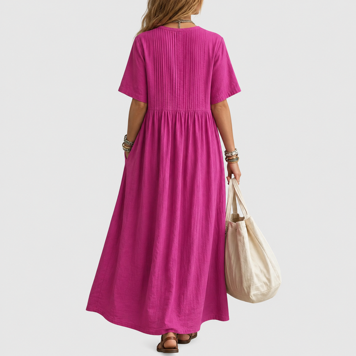 Elowen Pintuck V-Neck Linen Maxi Dress