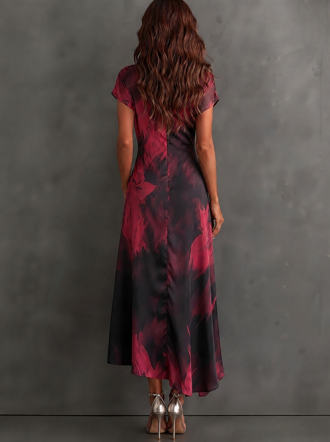Ilaria Midi Wrap Dress in Bordeaux Watercolor Print