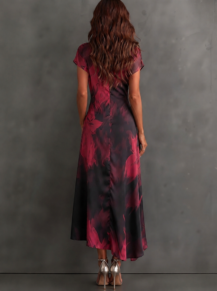 Ilaria Midi Wrap Dress in Bordeaux Watercolor Print