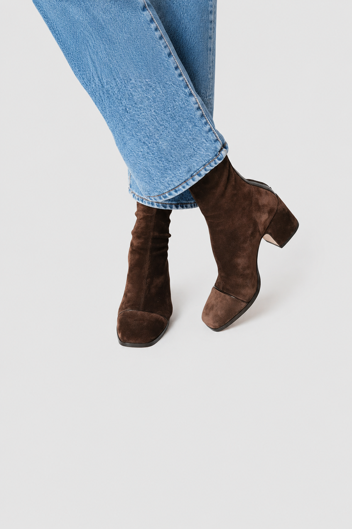 Violet Square-Toe Heeled Boots