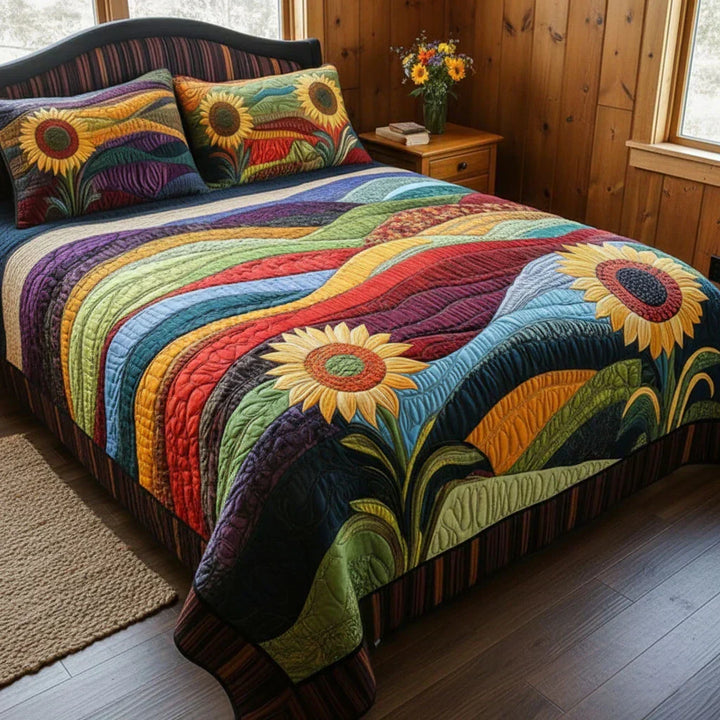 Sunflower Dream 3-Piece Quilted Bedding Set