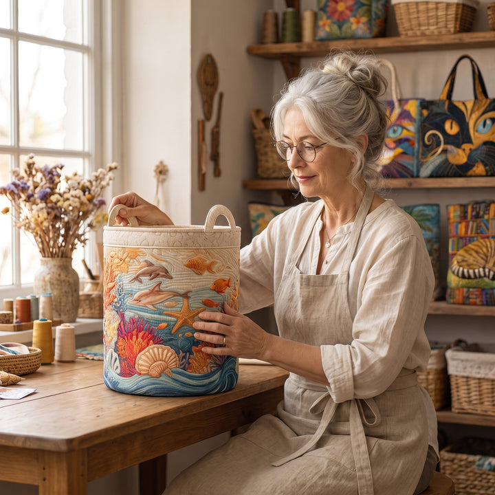 Sea Breeze Quilted Laundry Basket