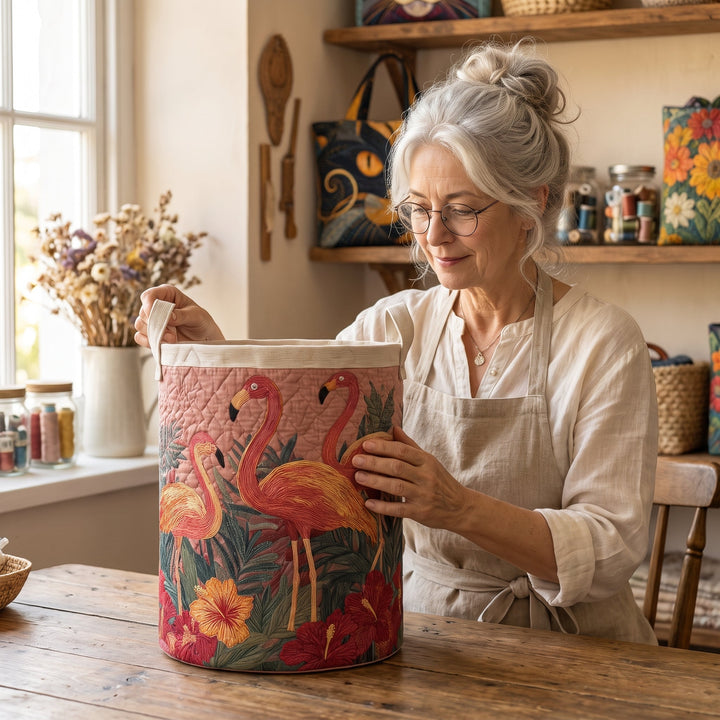Flamingos in the Sun Quilted Laundry Basket