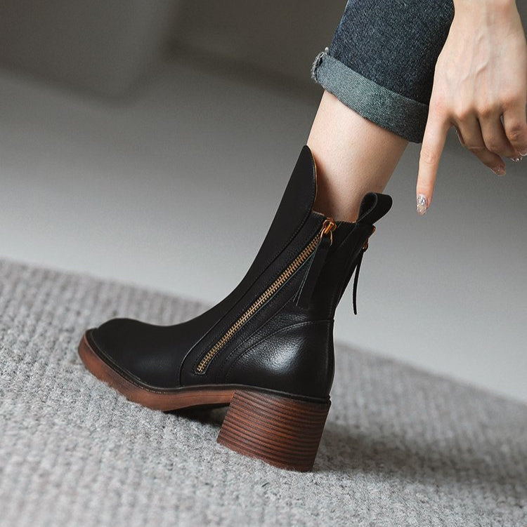 Selene Leather Ankle Boots – Black