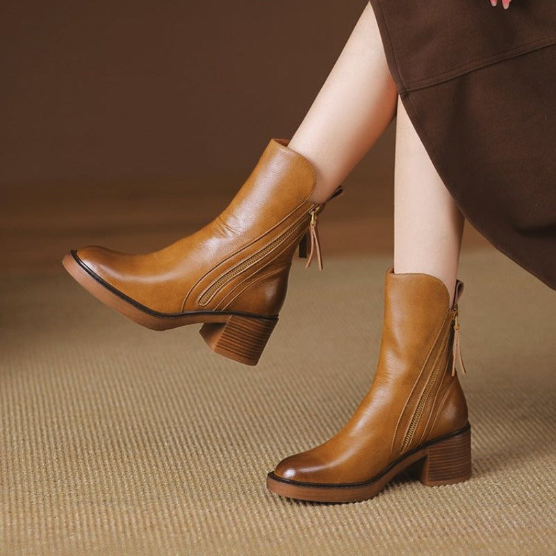 Selene Leather Ankle Boots – Brown