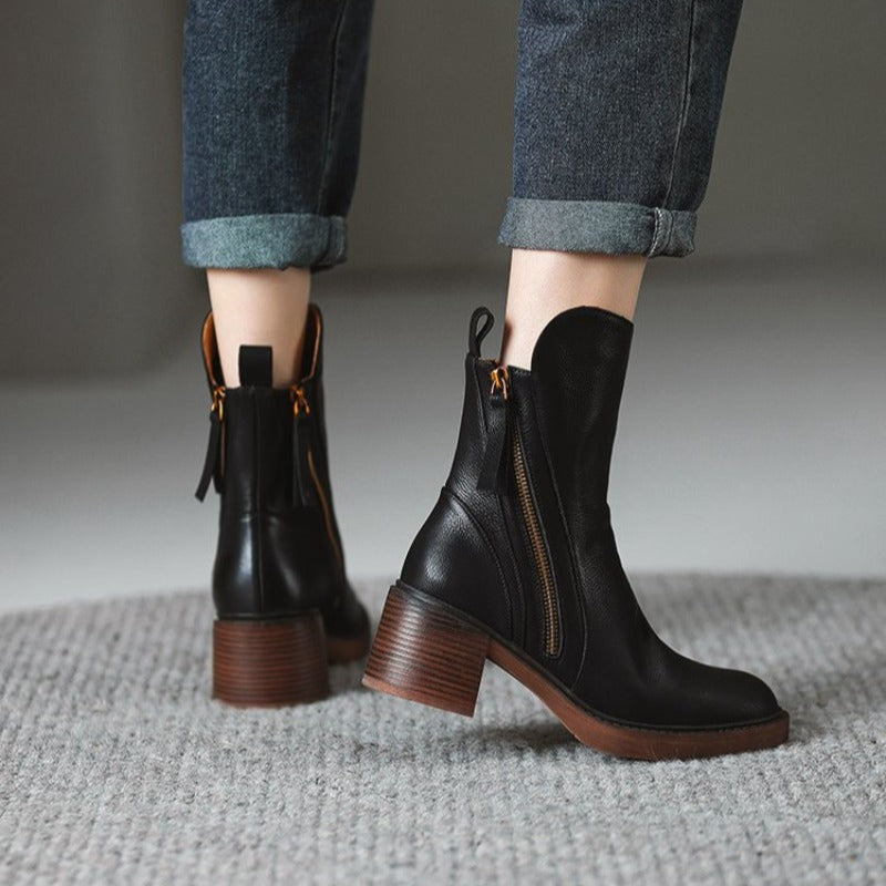 Selene Leather Ankle Boots – Black