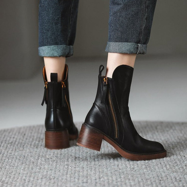 Selene Leather Ankle Boots – Black
