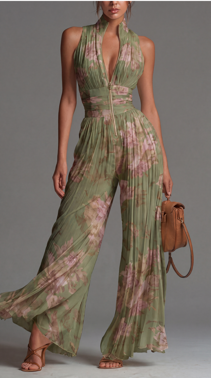 Arabella Pleated Floral Chiffon Jumpsuit