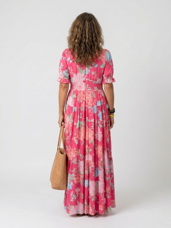Ione Short Sleeve V Neck Floral Midi Dress