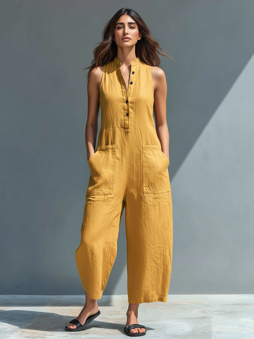 Claire – Linen Blend Sleeveless Jumpsuit