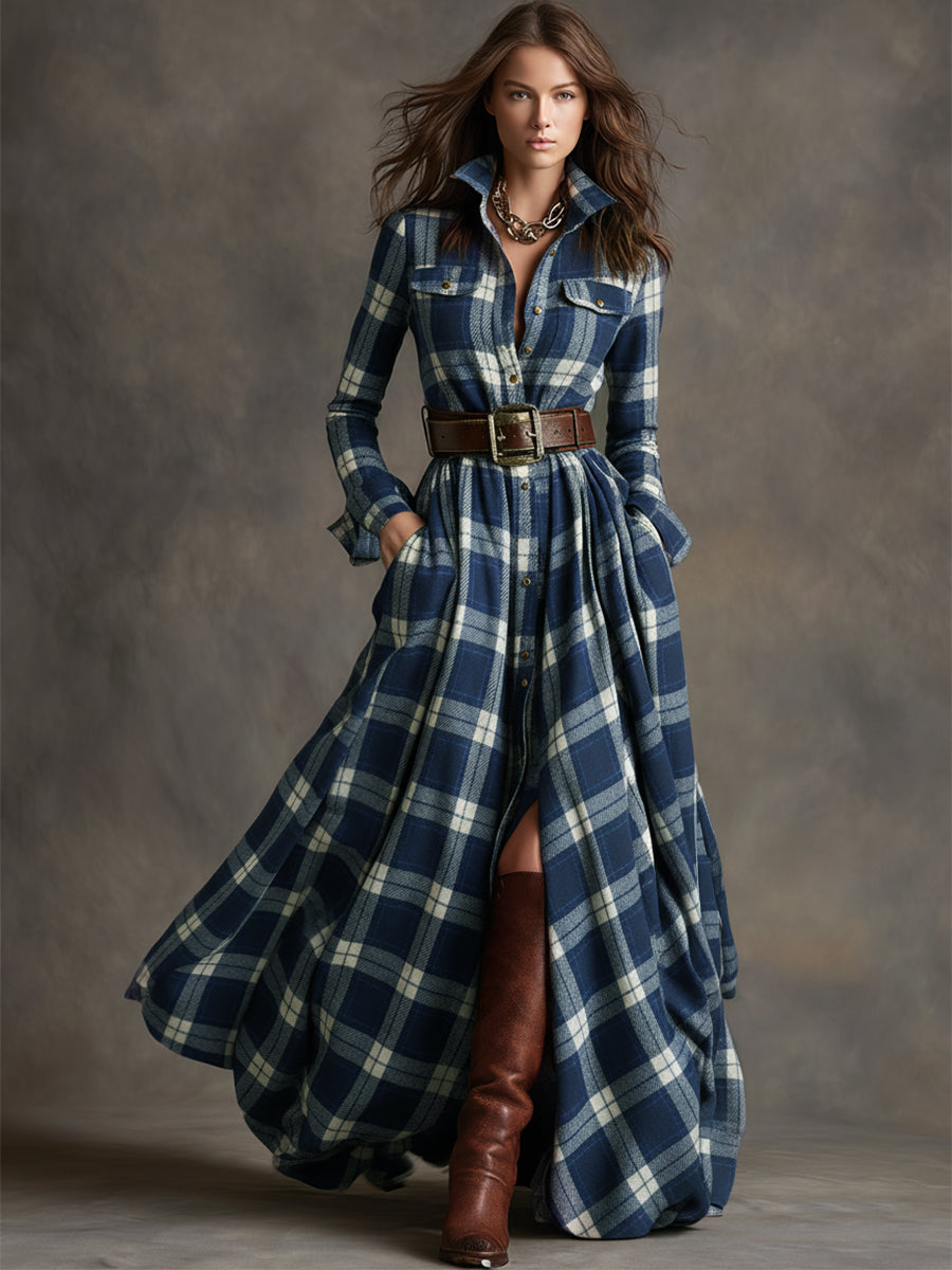 Henrietta | Belted Button-Front Long-Sleeve Maxi Shirt Dress for Women