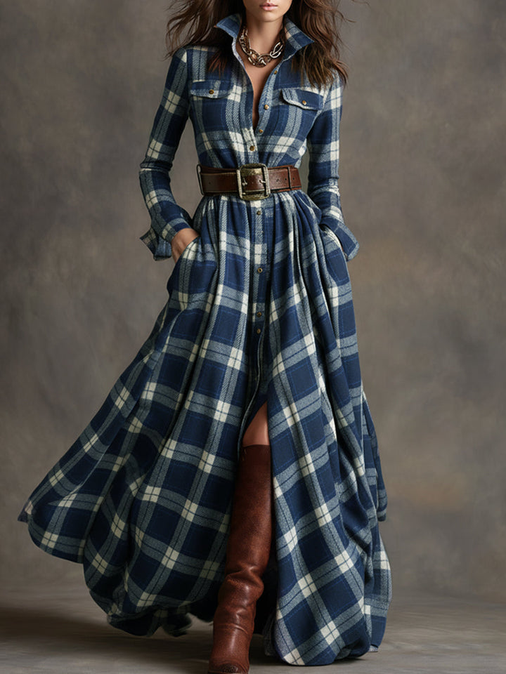 Henrietta | Belted Button-Front Long-Sleeve Maxi Shirt Dress for Women
