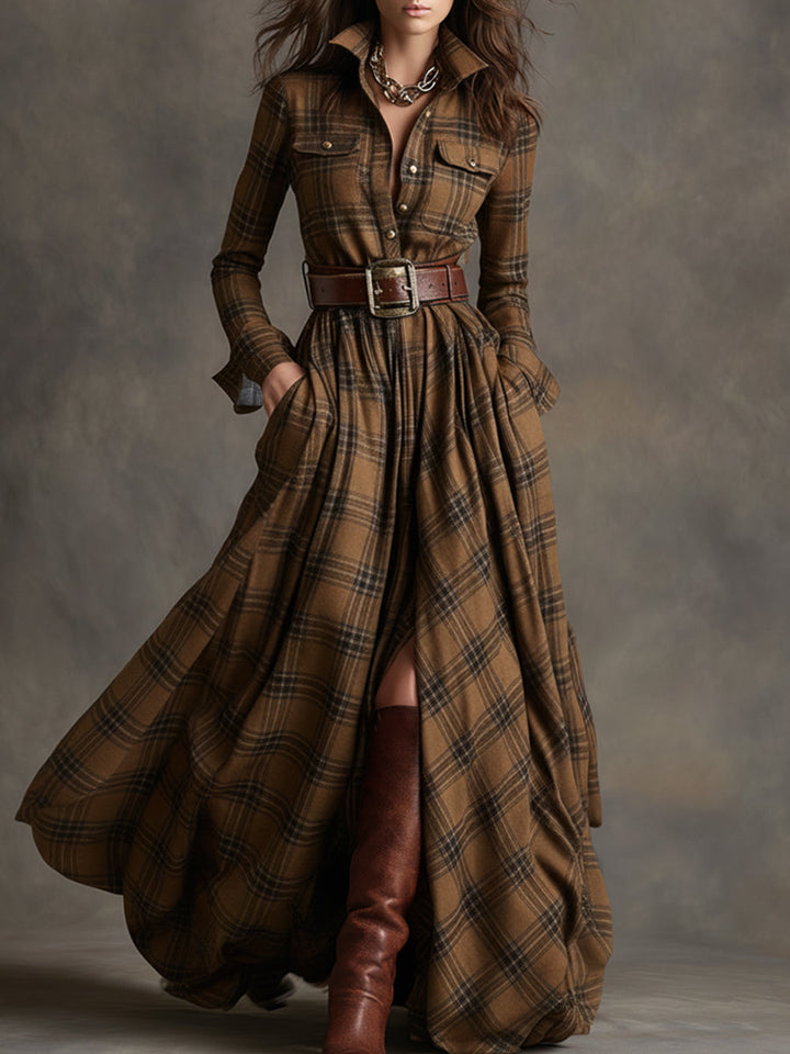 Henrietta | Belted Button-Front Long-Sleeve Maxi Shirt Dress for Women
