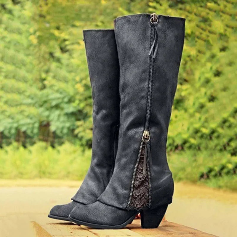 Marlowe Distressed Knee-High Boots – Black