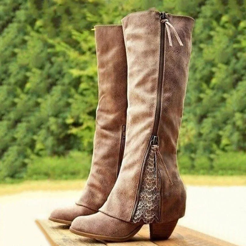 Marlowe Distressed Knee-High Boots – Brown