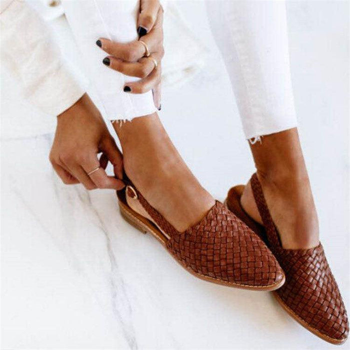 Tavira Woven Faux Leather Flats Cushioned Insole Flexible Sole