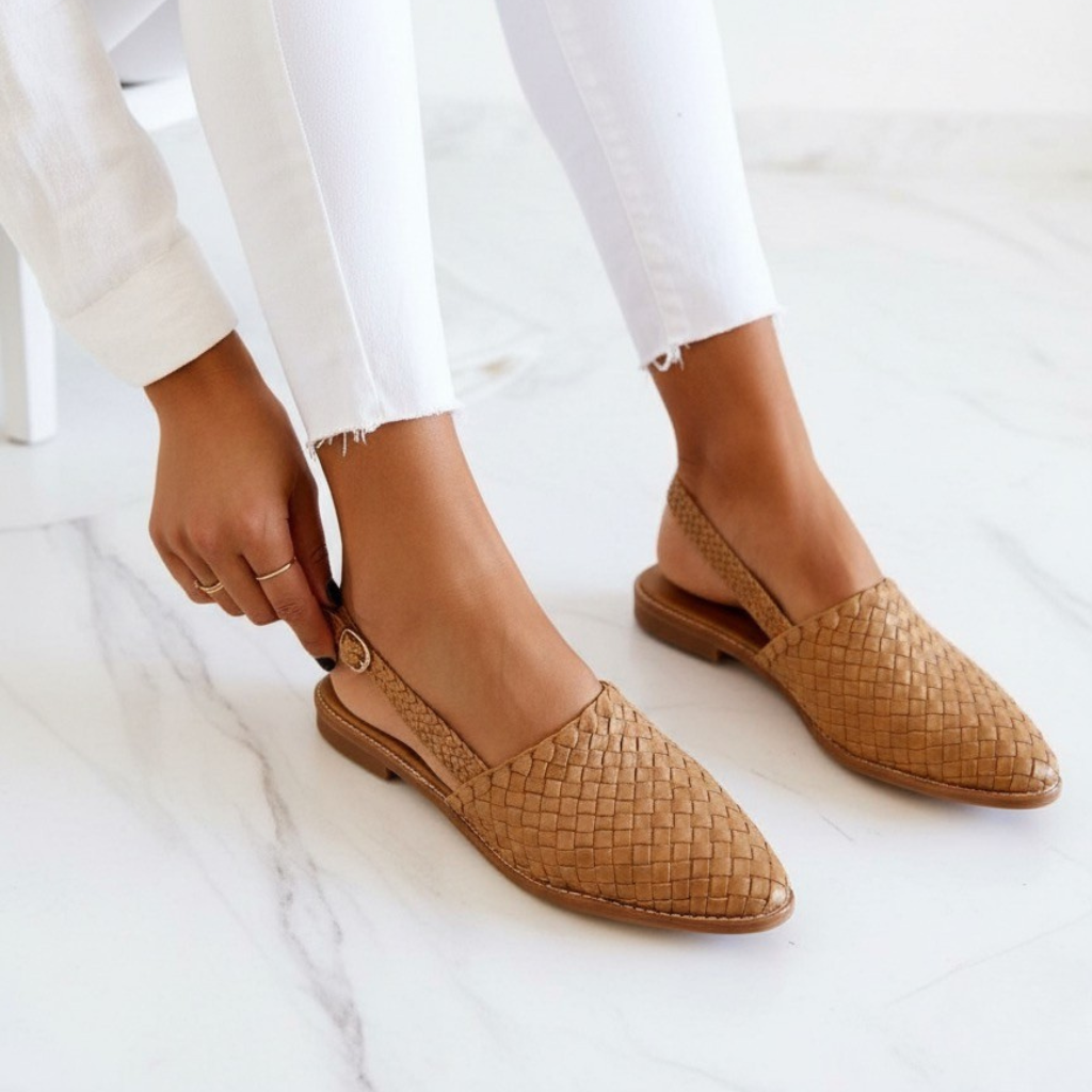 Tavira Woven Faux Leather Flats Cushioned Insole Flexible Sole