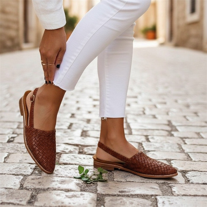Tavira Woven Faux Leather Flats Cushioned Insole Flexible Sole