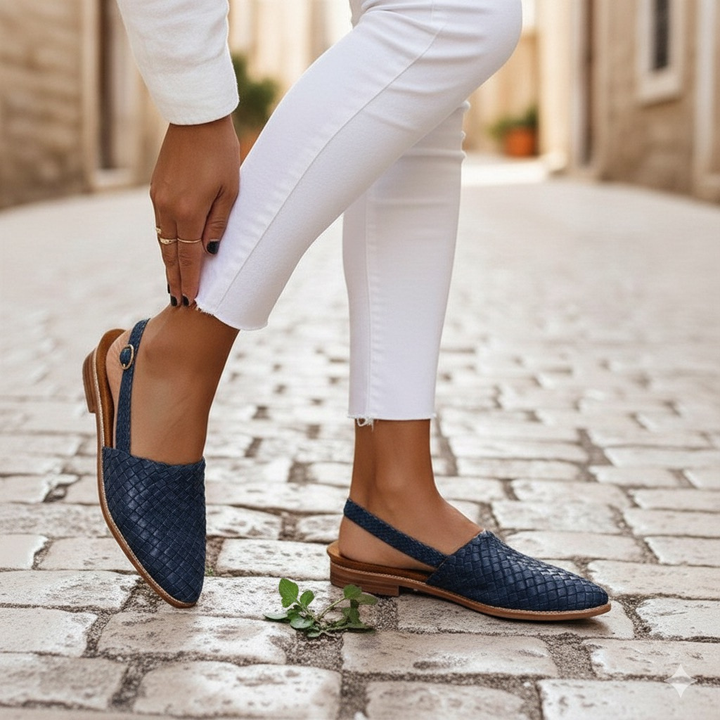 Tavira Woven Faux Leather Flats Cushioned Insole Flexible Sole