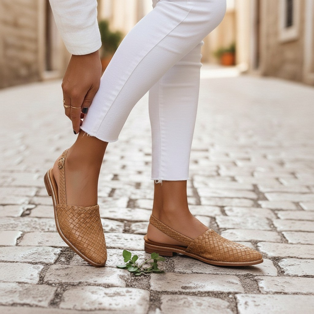 Tavira Woven Faux Leather Flats Cushioned Insole Flexible Sole